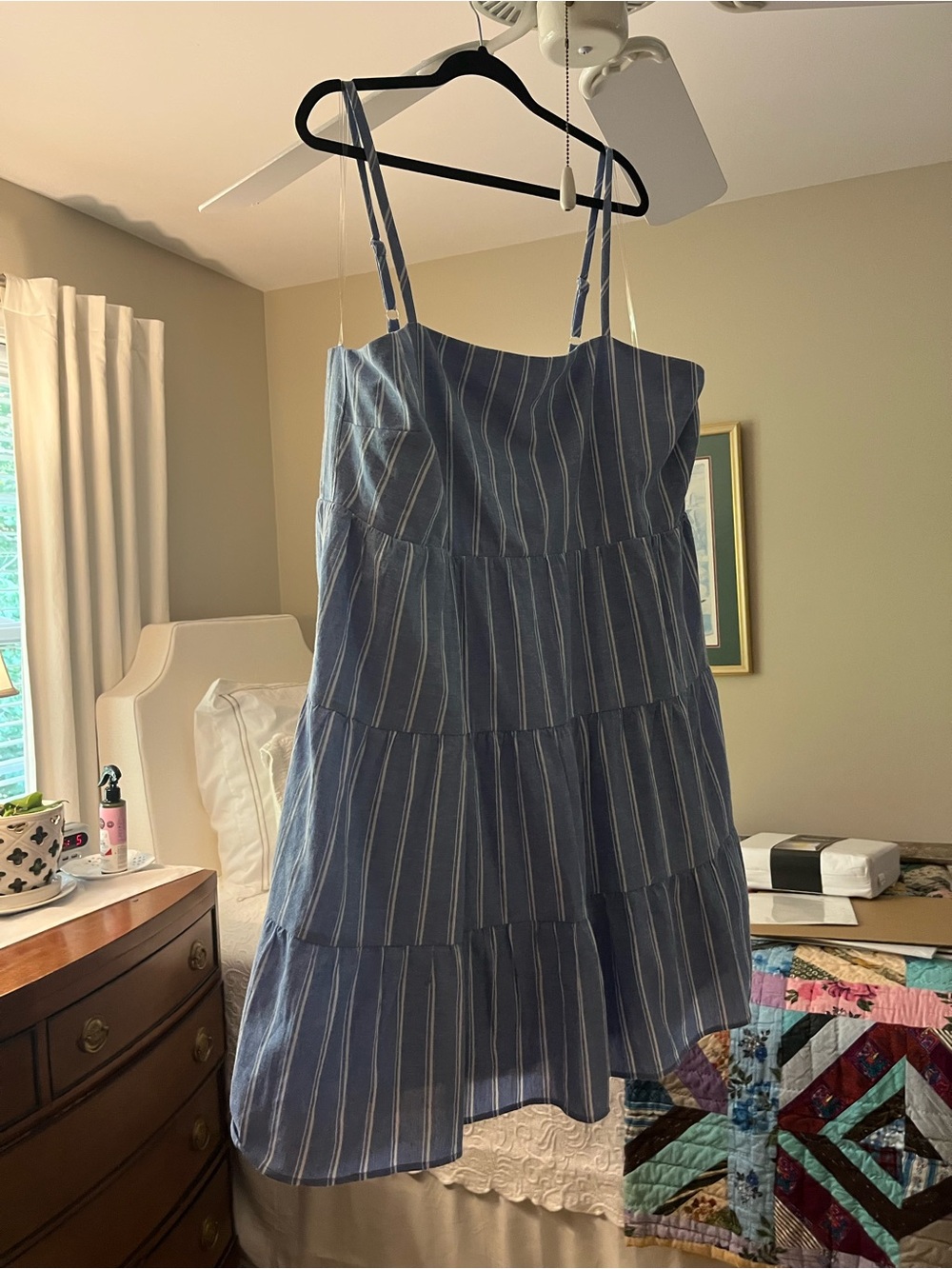 NWT Almost Famous Blue and White Striped Tiered Mini Dress